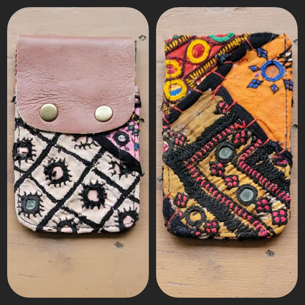 🍳🧠 Free People Boho Embroidered Repurposed vtg banjara hippie Wallet card case